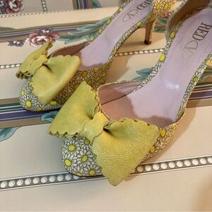 Valentino Yellow Floral Kitten Heel Shoes